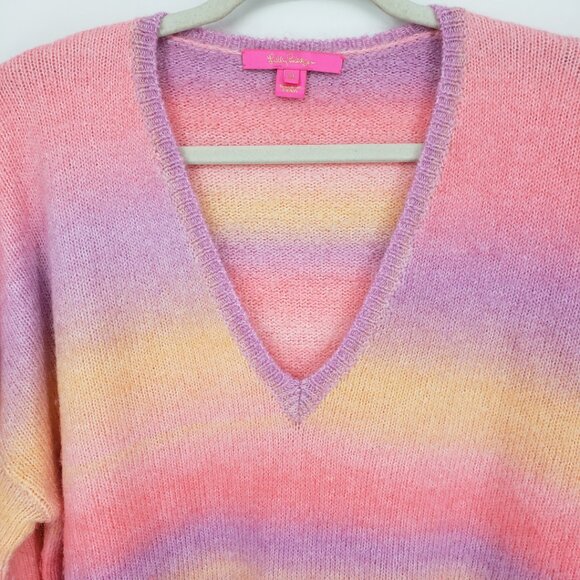 Lilly Pulitzer Pastel Pink & Yellow Ombre V-Neck Sweater - Picture 6 of 9
